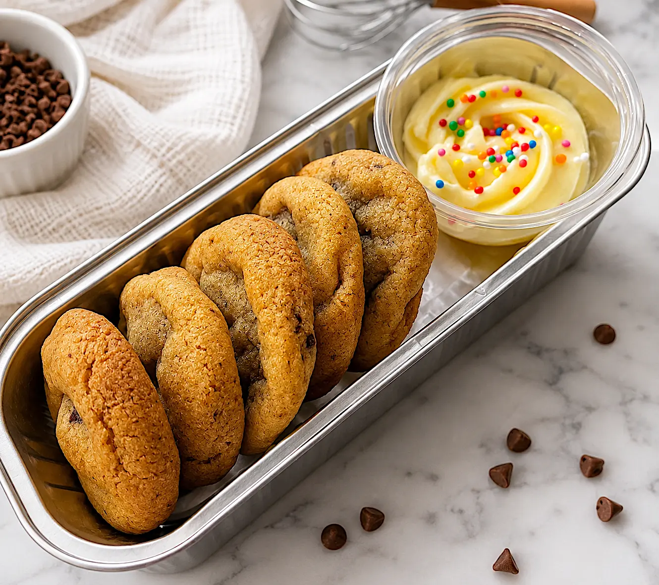 Mini cookie dipping pack with vanilla frosting and sprinkles